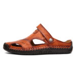 Summer Sandals Men Leather Classic Roman Sandals 2022 Red Brown