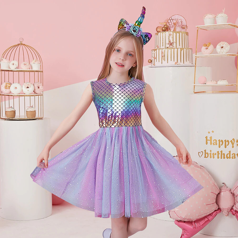 DXTON Summer Kids Dresses For Girls Sleeveless Party Princess Dress
