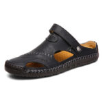Summer Sandals Men Leather Classic Roman Sandals 2022 Black