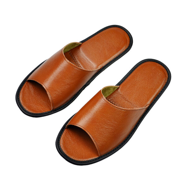 Genuine Cow Leather slippers couple indoor non-slip men