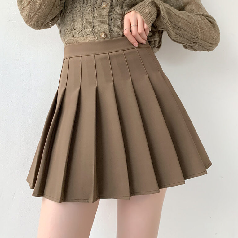 High Quality Solid Color Casual Kawaii Pleated Mini Skirt