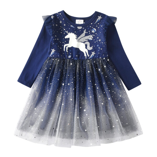 DXTON Girls Dresses Flying Long Sleeve Kids