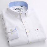 Men's Plus Size Casual Solid Oxford Dress Shirt Single Patch Pocket Long Sleeve Regular-fit Button-down Thick Shirts