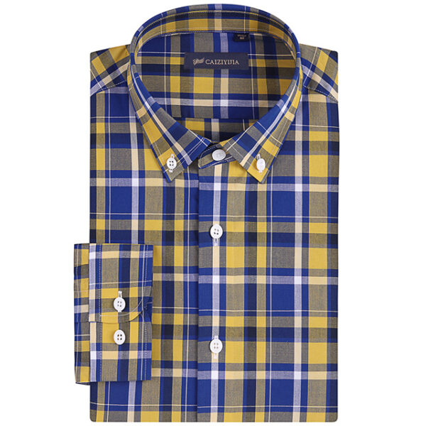 Men's Fashion Versatile Plaid Checkered Cotton Shirt Traveling Casual Standard-fit Long Sleeve Pocketless Button-down Shirts