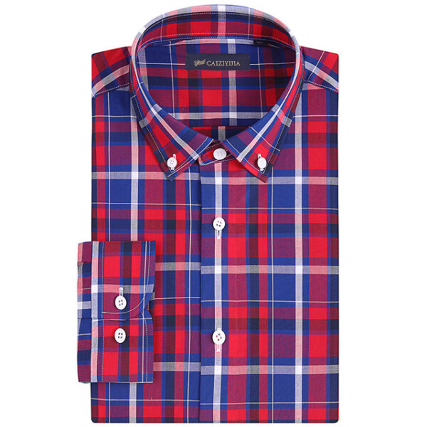 Men's Fashion Versatile Plaid Checkered Cotton Shirt Traveling Casual Standard-fit Long Sleeve Pocketless Button-down Shirts