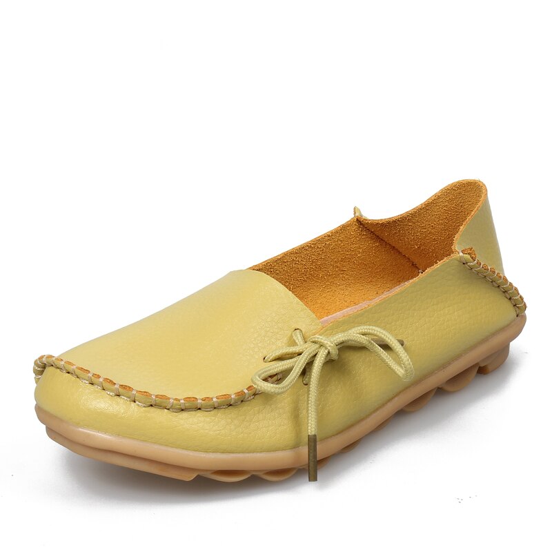 New Moccasins Women Flats Loafers Genuine Leather Female Shoes Slip On Ballet Bowtie Women's Shoes