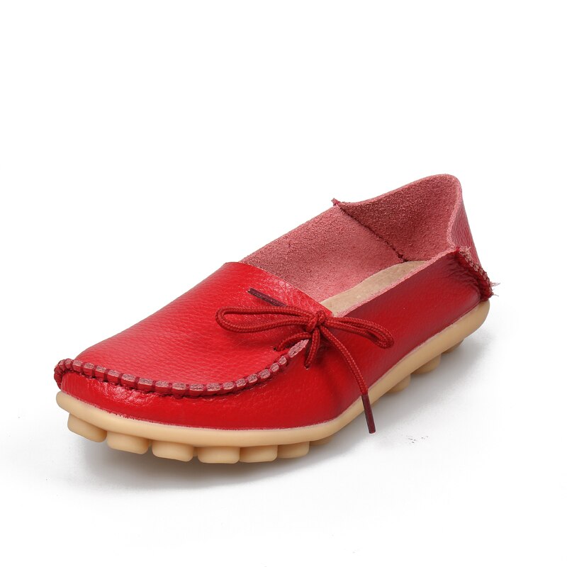 New Moccasins Women Flats Loafers Genuine Leather Female Shoes Slip On Ballet Bowtie Women's Shoes