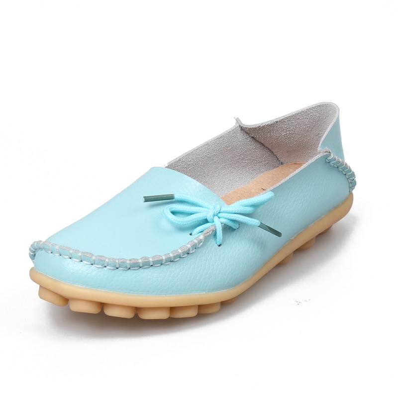 New Moccasins Women Flats Loafers Genuine Leather Female Shoes Slip On Ballet Bowtie Women's Shoes