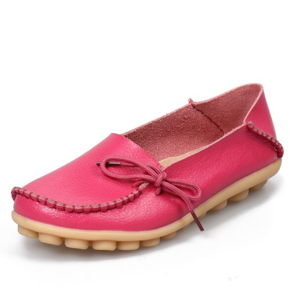 New Moccasins Women Flats Loafers Genuine Leather Female Shoes Slip On Ballet Bowtie Women's Shoes