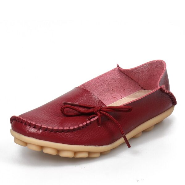 New Moccasins Women Flats Loafers Genuine Leather Female Shoes Slip On Ballet Bowtie Women's Shoes