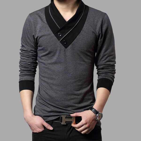 Long Sleeve T Shirt Men Patchwork Collar