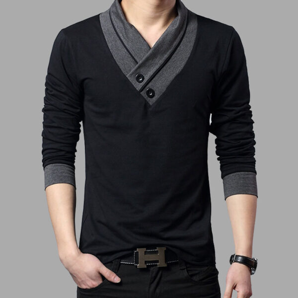 Long Sleeve T Shirt Men Patchwork Collar