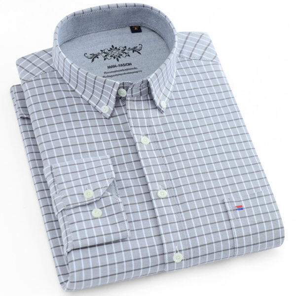 Men’s Regular-fit Long Sleeve Oxford Plaid Striped Casual Shirt