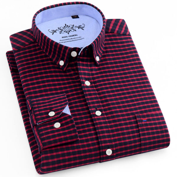 Men’s Regular-fit Long Sleeve Oxford Plaid Striped Casual Shirt