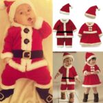 Newborn Baby Boys Girls Dress Romper Outfits with Santa Hat Christmas New Year Clothes