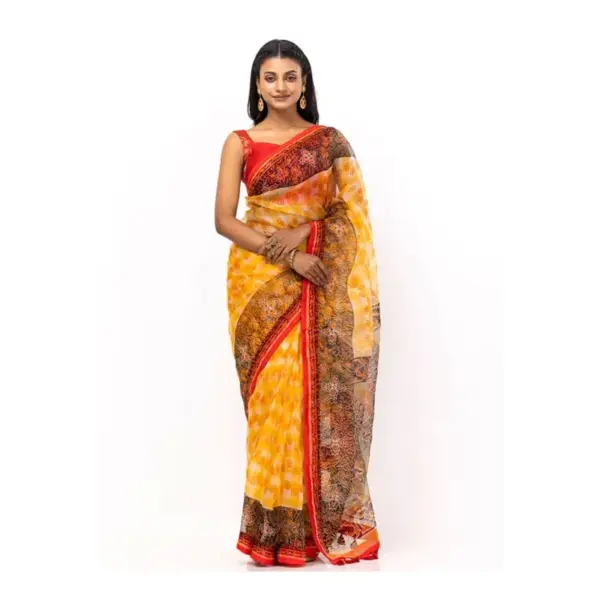 beige-yellow-printed-and-nakshi-kantha-embroidered-muslin-saree-webp