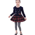 Children Double Breasted British Style Dress Autumn and Winter Baby Girls Plaid Long Sleeve Princess Dress