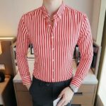 Spring Classic Men Striped Dress Shirt Long Sleeve Turn-down Collar Regular-Fit Mens Business Office Shirts