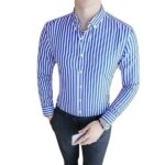 Spring Classic Men Striped Dress Shirt Long Sleeve Turn-down Collar Regular-Fit Mens Business Office Shirts