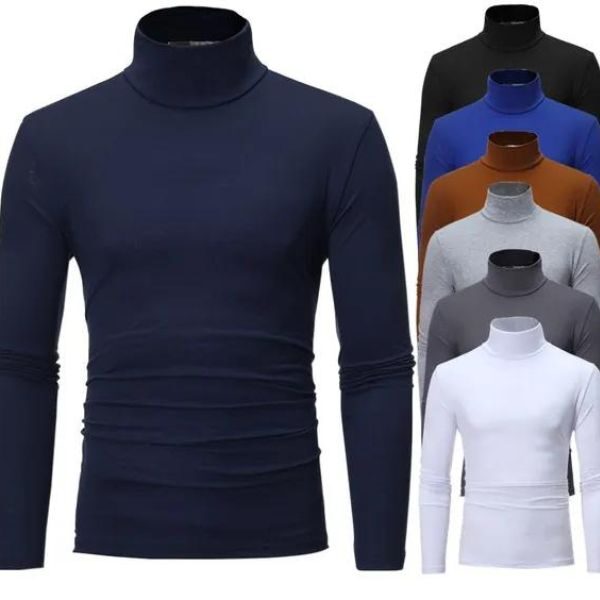 New Men’s High Collar Sweater Pullover Casual Solid Color Sweaters Spring and autumn high collar thin long sleeve T-shirt