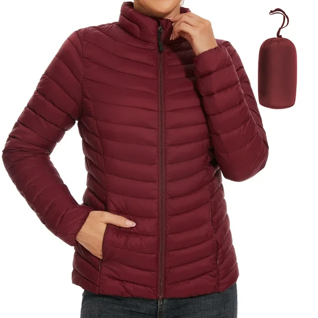 ROYAL MATRIX Women's Lightweight Packable Puffer Jacket Winter Warm Puffer Jacket Quilted Jacket with Stand Collor wine
