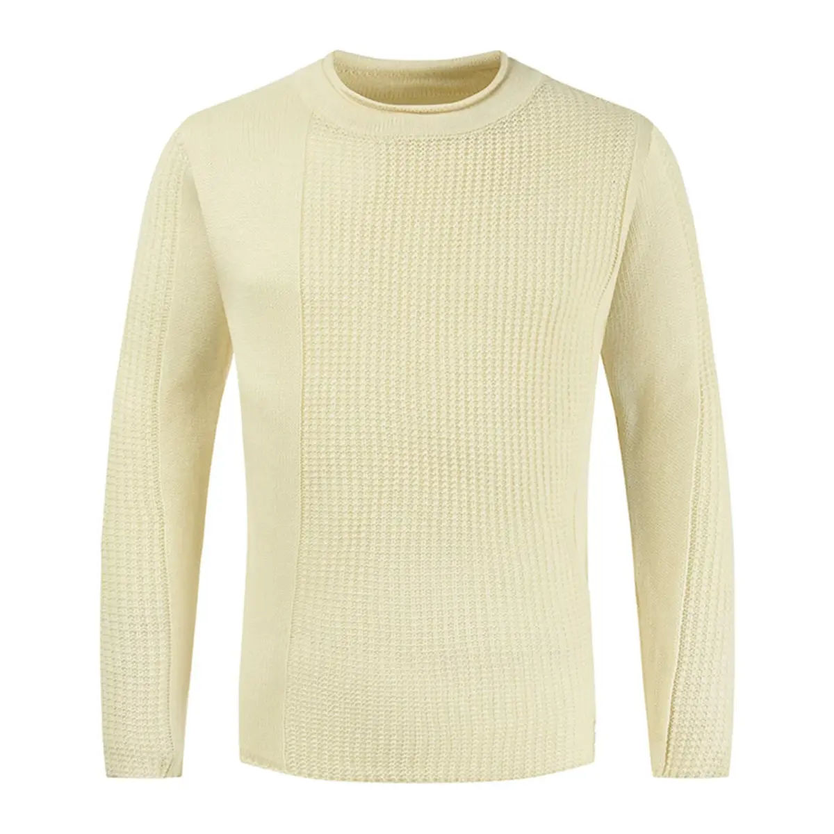 Men’s Winter Sweaters Stand Collar V-Neck, Lightweight Casual Sportswear Beige