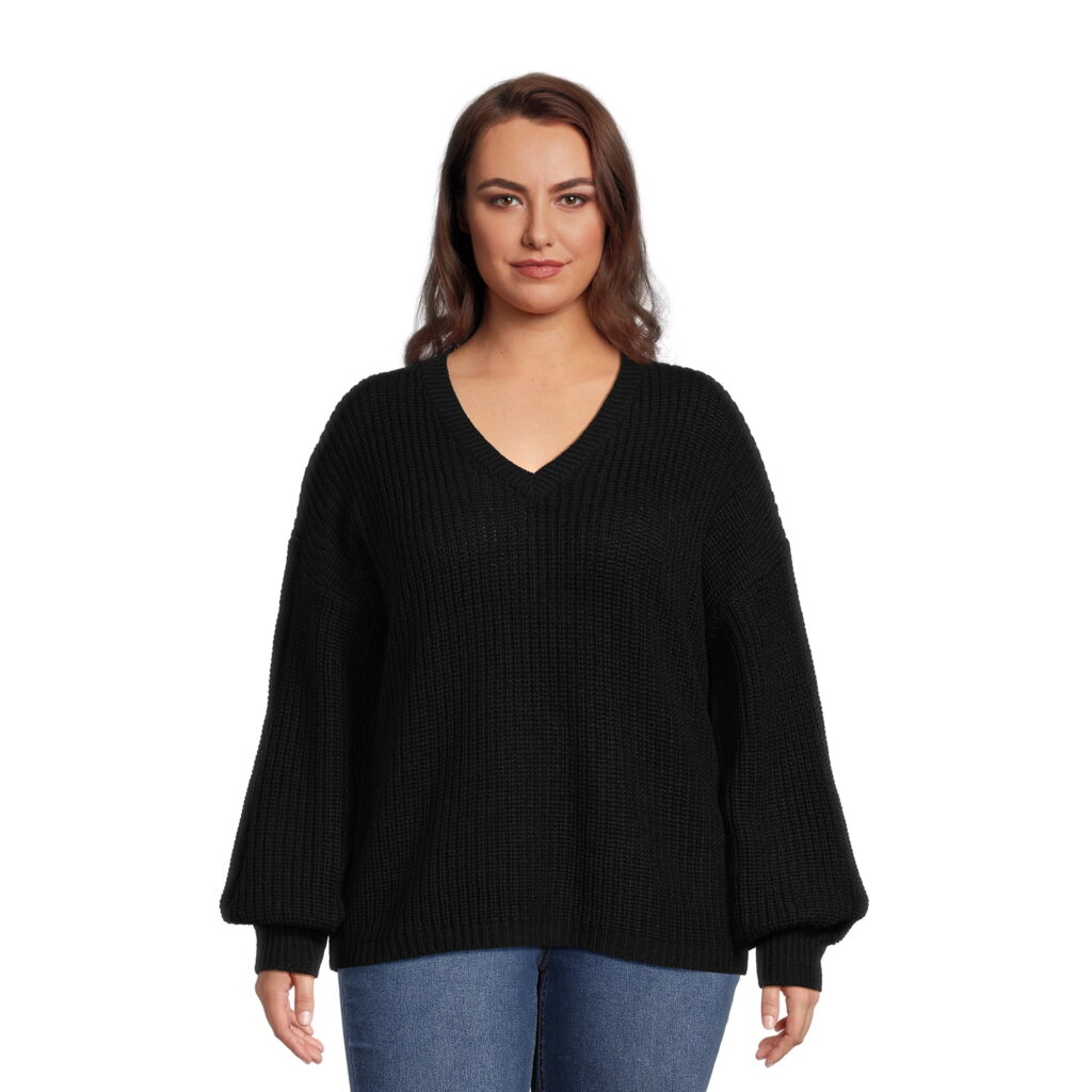 What's Next Women's Plus Size V-Neck Shaker Stitch Pullover For Winter Fashion