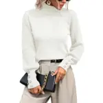 Women’s Turtleneck Sweater Long Sleeve Pullover Tops for Women White