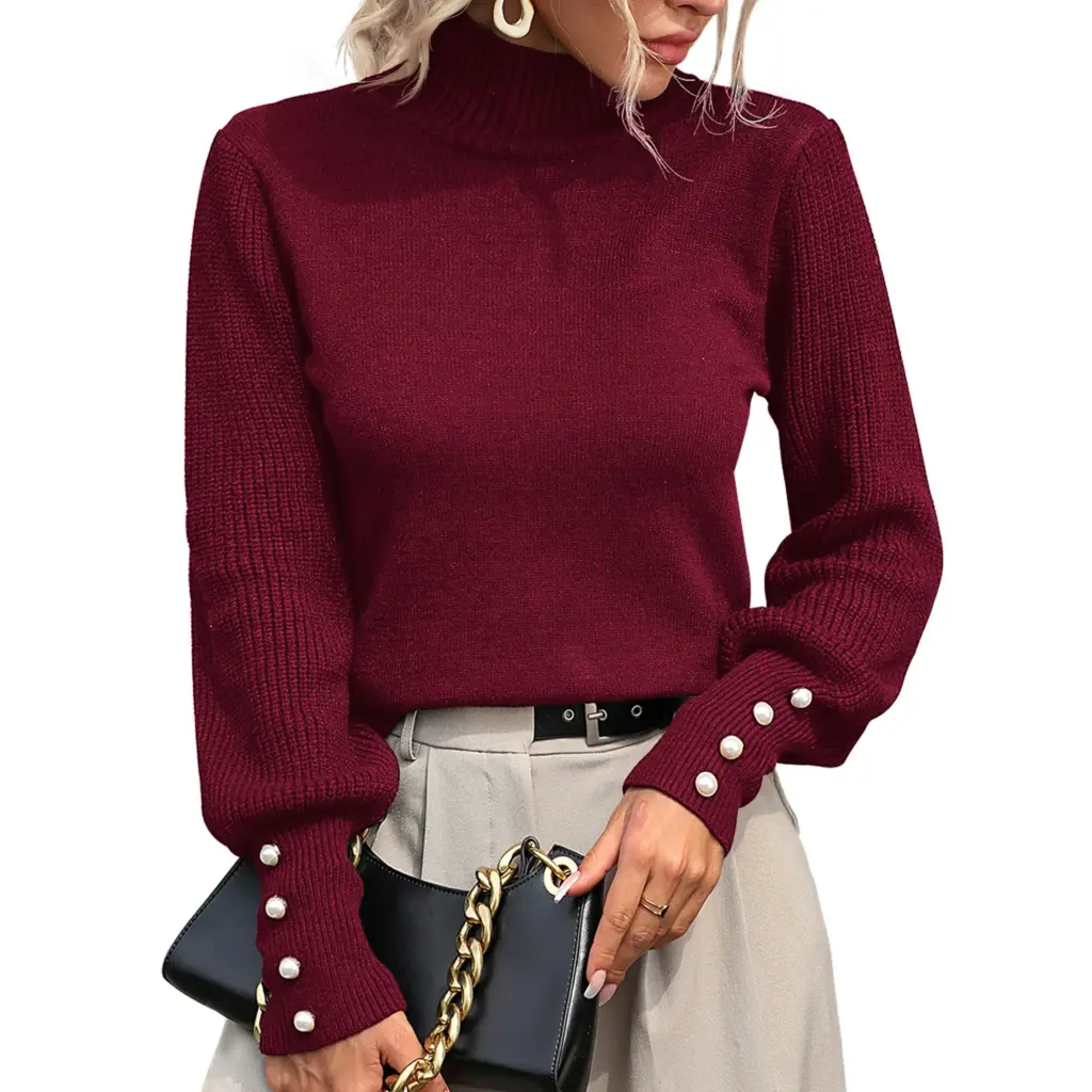 Women’s Turtleneck Sweater Long Sleeve Pullover Tops for Women Red