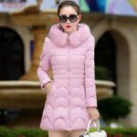 Parka Big Fur Collar Hooded Thick Warm Female Coat Casual Outwear Pink