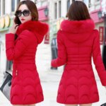 Parka Big Fur Collar Hooded Thick Warm Female Coat Casual Outwear Red Color