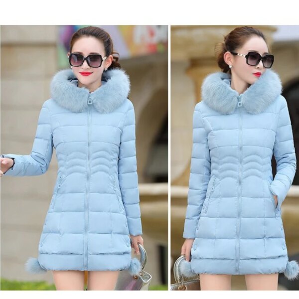 Parka Big Fur Collar Hooded Thick Warm Female Coat Casual Outwear Clear