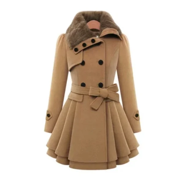 Fashion Womens Slim Trench Coats Lady Fur Collar Peacoat Winter Woolen Coat Jackets Outwear Double Breasted Elegant Coats