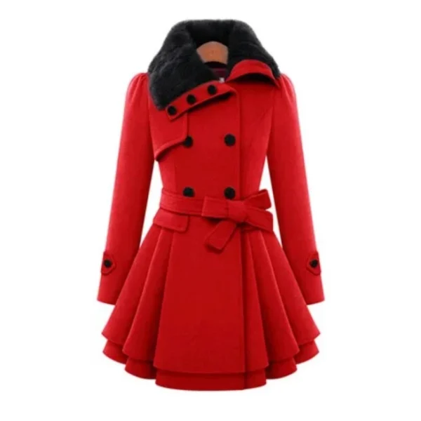 Fashion Womens Slim Trench Coats Lady Fur Collar Peacoat Winter Woolen Coat Jackets Outwear Double Breasted Elegant Coats