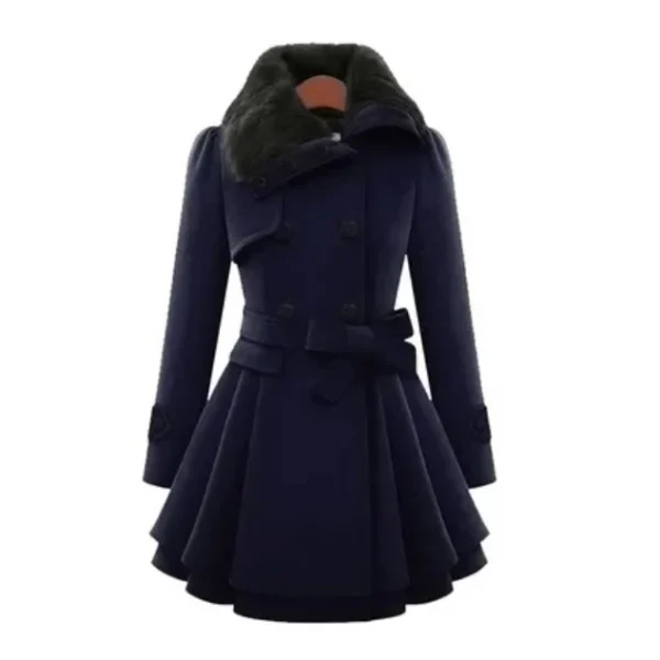 Fashion Womens Slim Trench Coats Lady Fur Collar Peacoat Winter Woolen Coat Jackets Outwear Double Breasted Elegant Coats