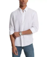 MICHAEL KORS Men's Slim Fit Long Sleeve Button-Down Linen Shirt