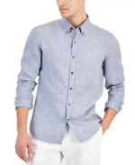 MICHAEL KORS Men's Slim Fit Long Sleeve Button-Down Linen Shirt